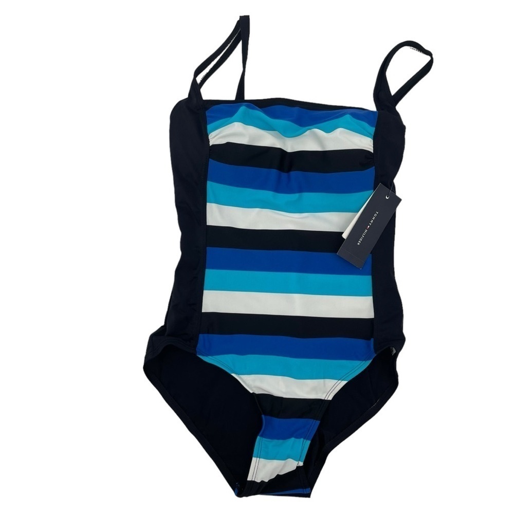Tommy Hilfiger Women’s Size 8 Striped Square neck Maillot black Swimsuit NWT
